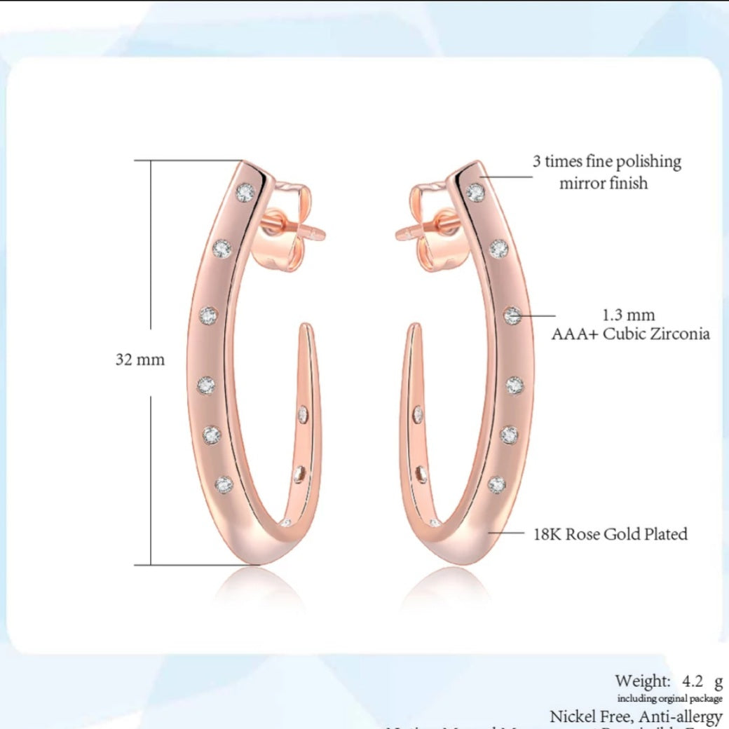 Rose Gold Arc Cubic Zirconia Earrings