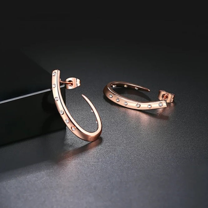 Rose Gold Arc Cubic Zirconia Earrings