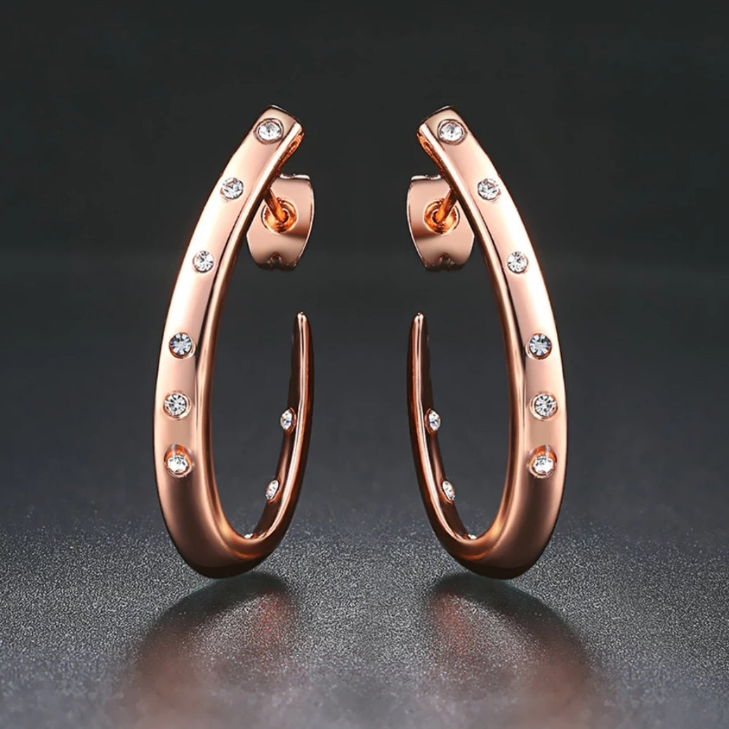 Rose Gold Arc Cubic Zirconia Earrings