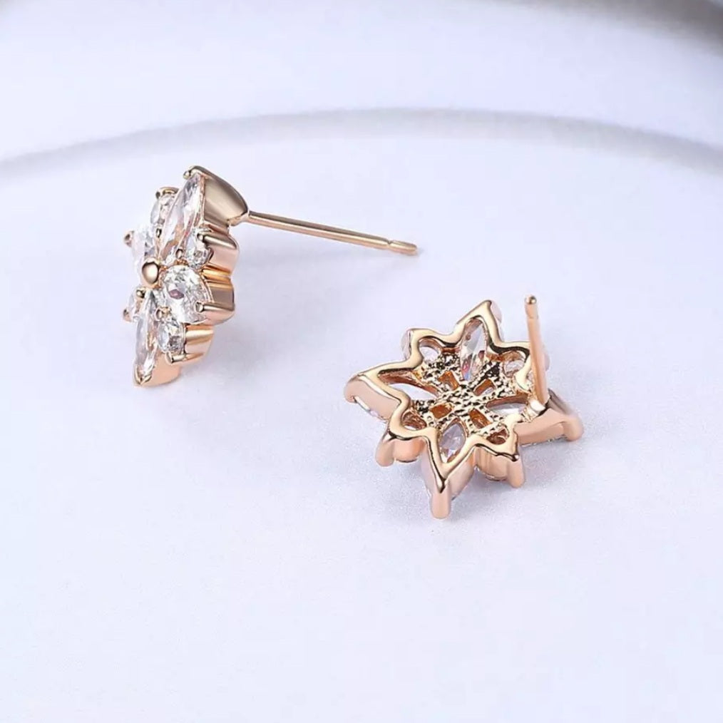 Gold Cubic Zirconia Flower Stud Earrings