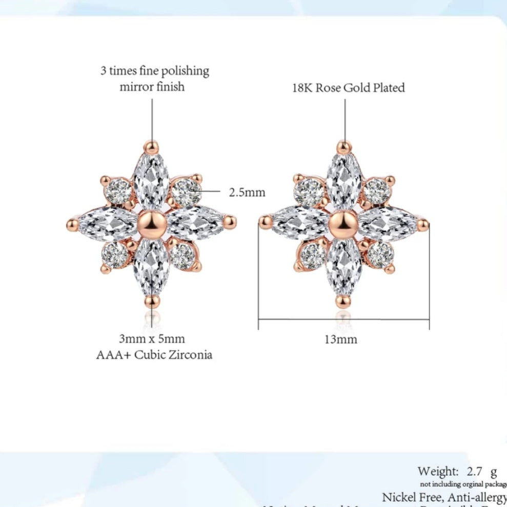 Gold Cubic Zirconia Flower Stud Earrings