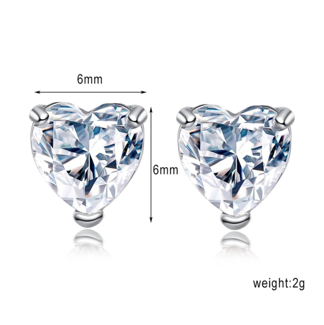 925 Sterling Silver Heart Shaped Zircon Stud Earrings