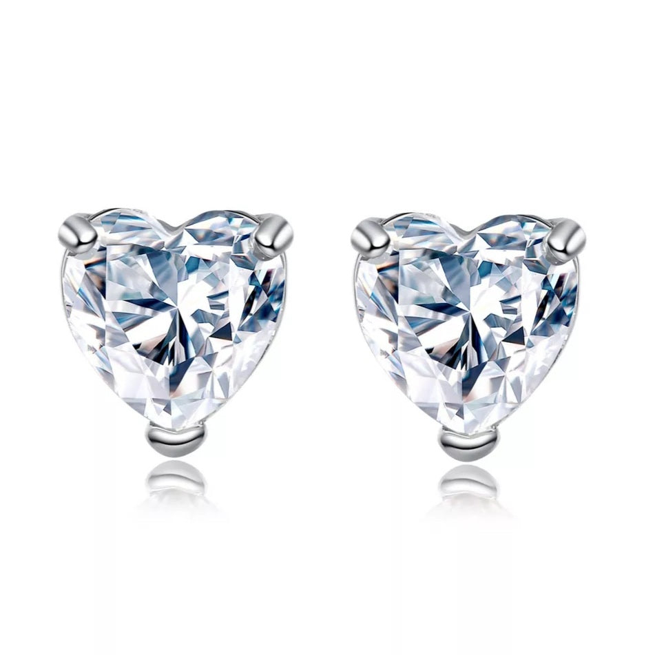 925 Sterling Silver Heart Shaped Zircon Stud Earrings