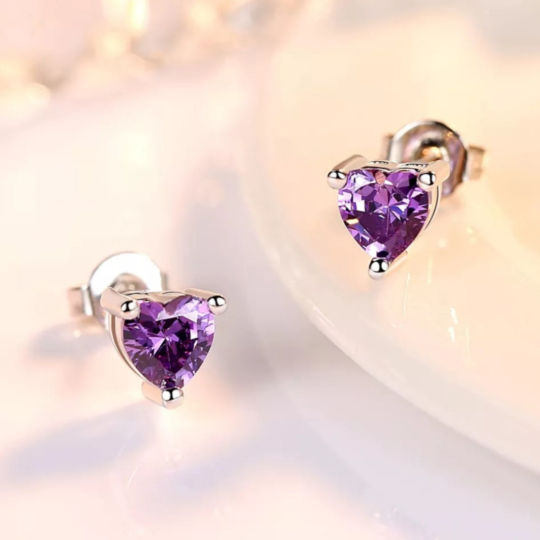 925 Sterling Silver Heart Shaped Zircon Stud Earrings