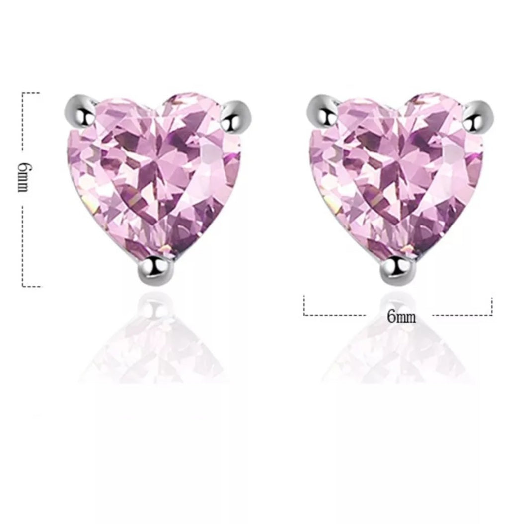 925 Sterling Silver Heart Shaped Zircon Stud Earrings