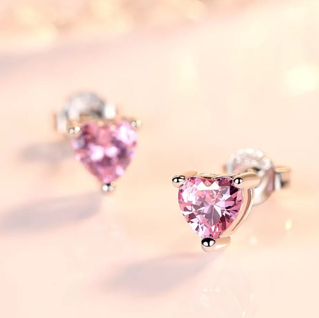 925 Sterling Silver Heart Shaped Zircon Stud Earrings