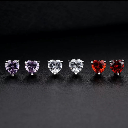 925 Sterling Silver Heart Shaped Zircon Stud Earrings