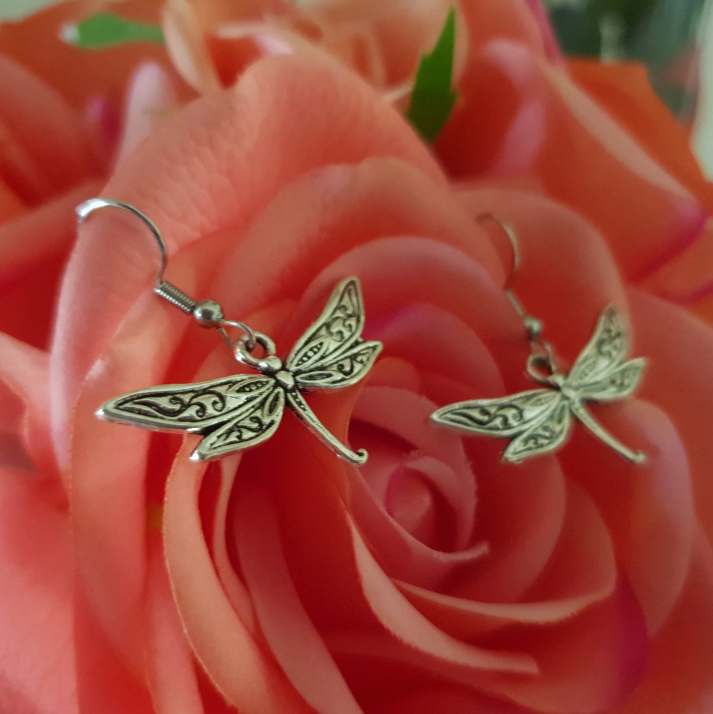 Antique Silver Dragonfly Earrings