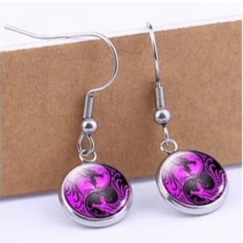 Vintage Silver Yin Yang Glass Dome Earrings