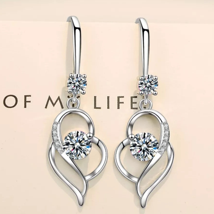 925 Sterling Silver Hollow Double Heart Earrings