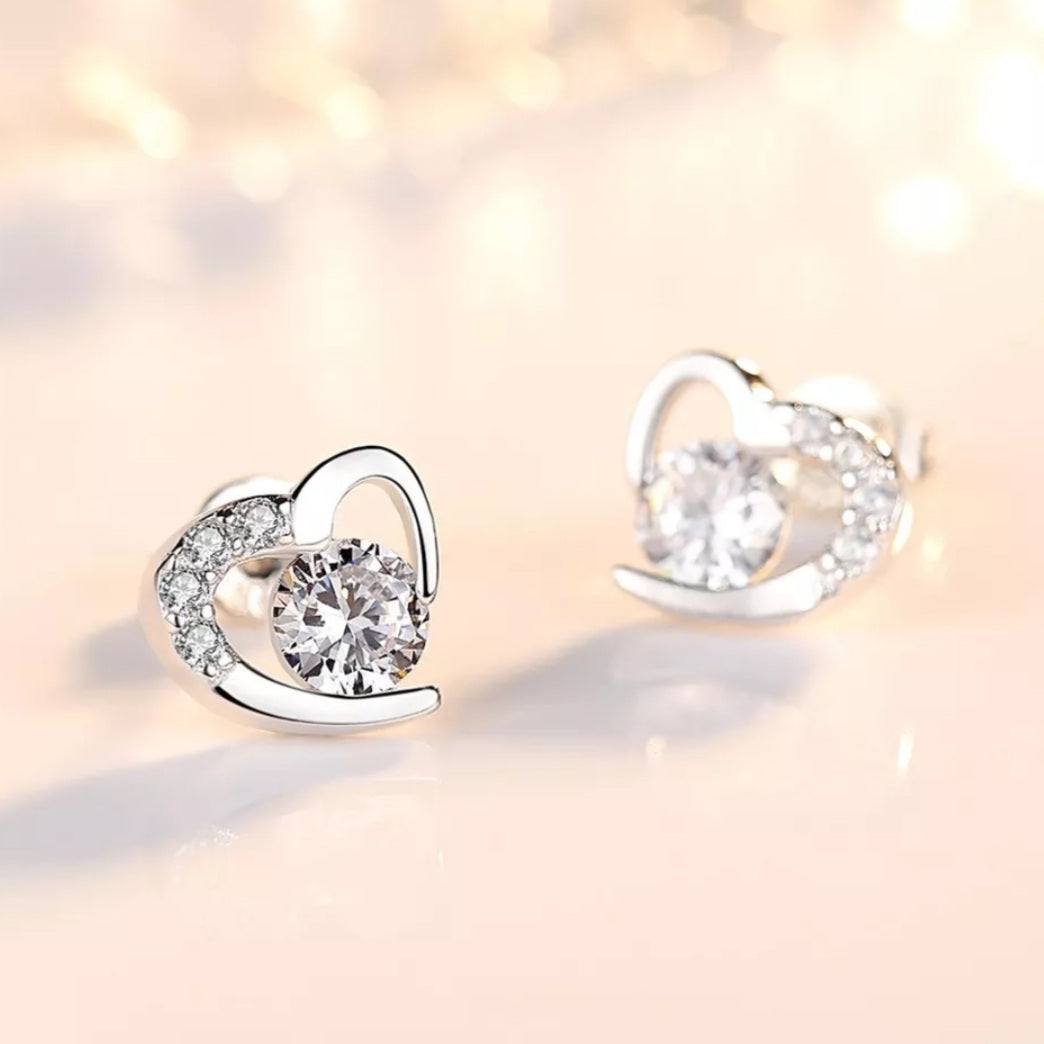 925 Sterling Silver Open Heart Stud Earrings