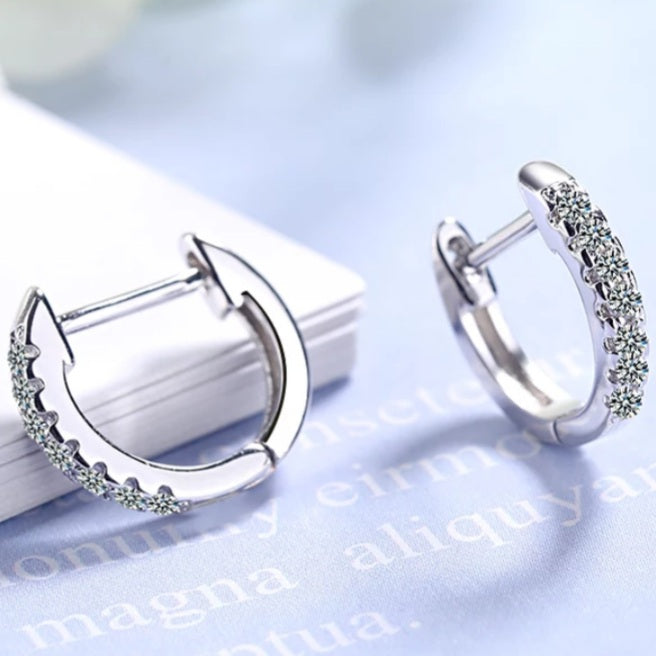 925 Sterling Silver Single Row Zircon Hoop Earrings