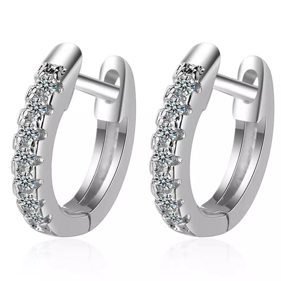 925 Sterling Silver Single Row Zircon Hoop Earrings