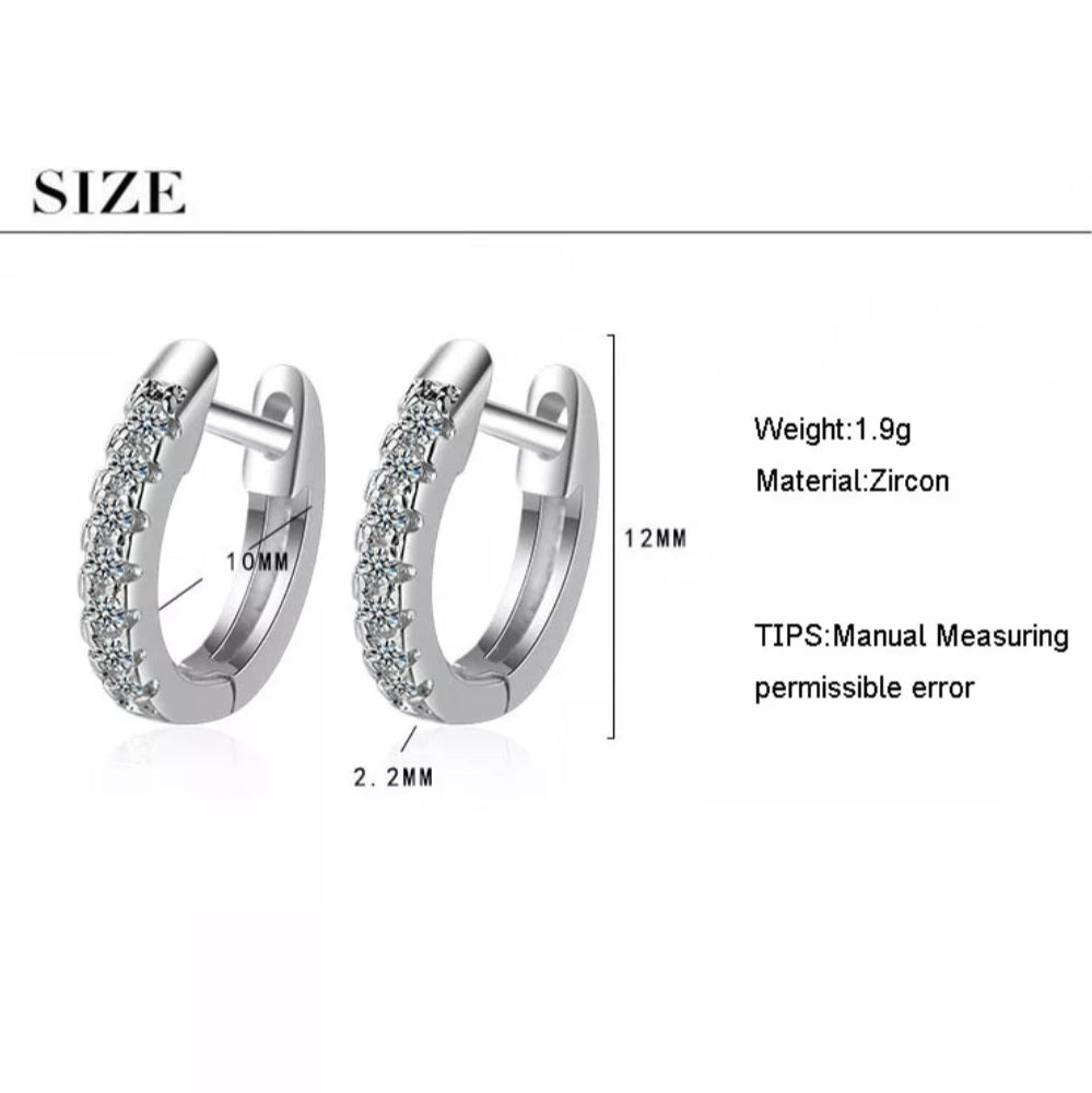 925 Sterling Silver Single Row Zircon Hoop Earrings