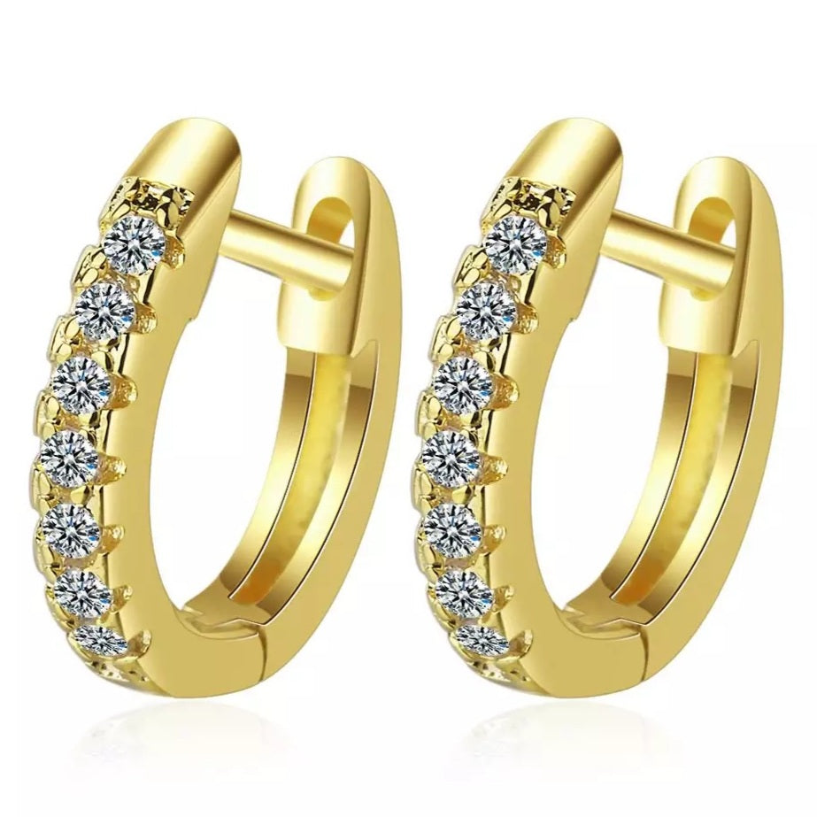 925 Sterling Silver Single Row Zircon Hoop Earrings