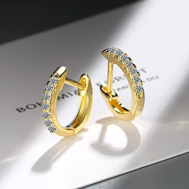 925 Sterling Silver Single Row Zircon Hoop Earrings