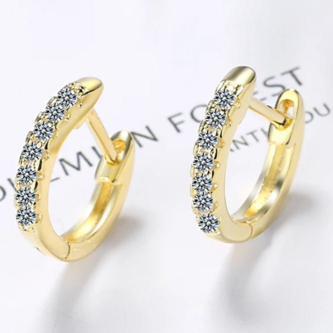 925 Sterling Silver Single Row Zircon Hoop Earrings