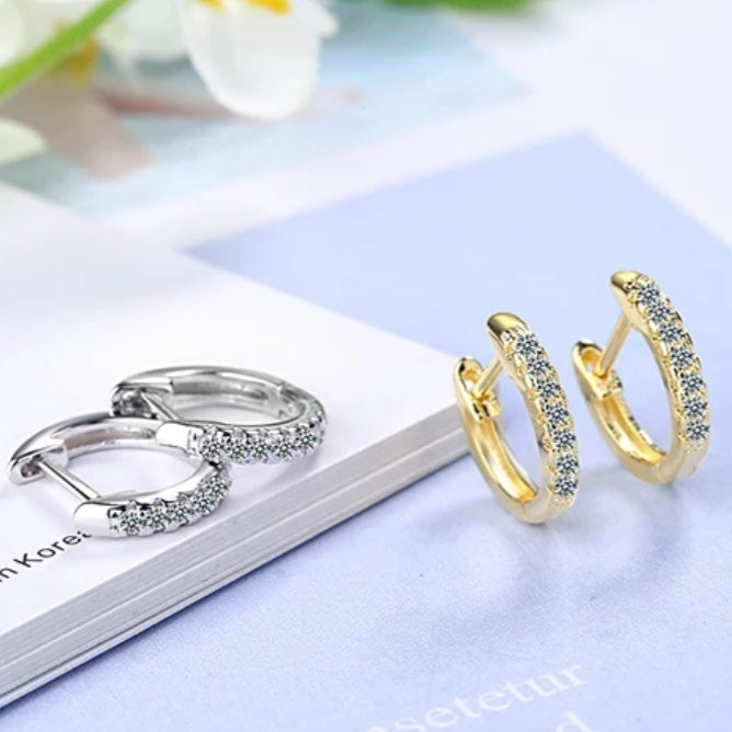 925 Sterling Silver Single Row Zircon Hoop Earrings