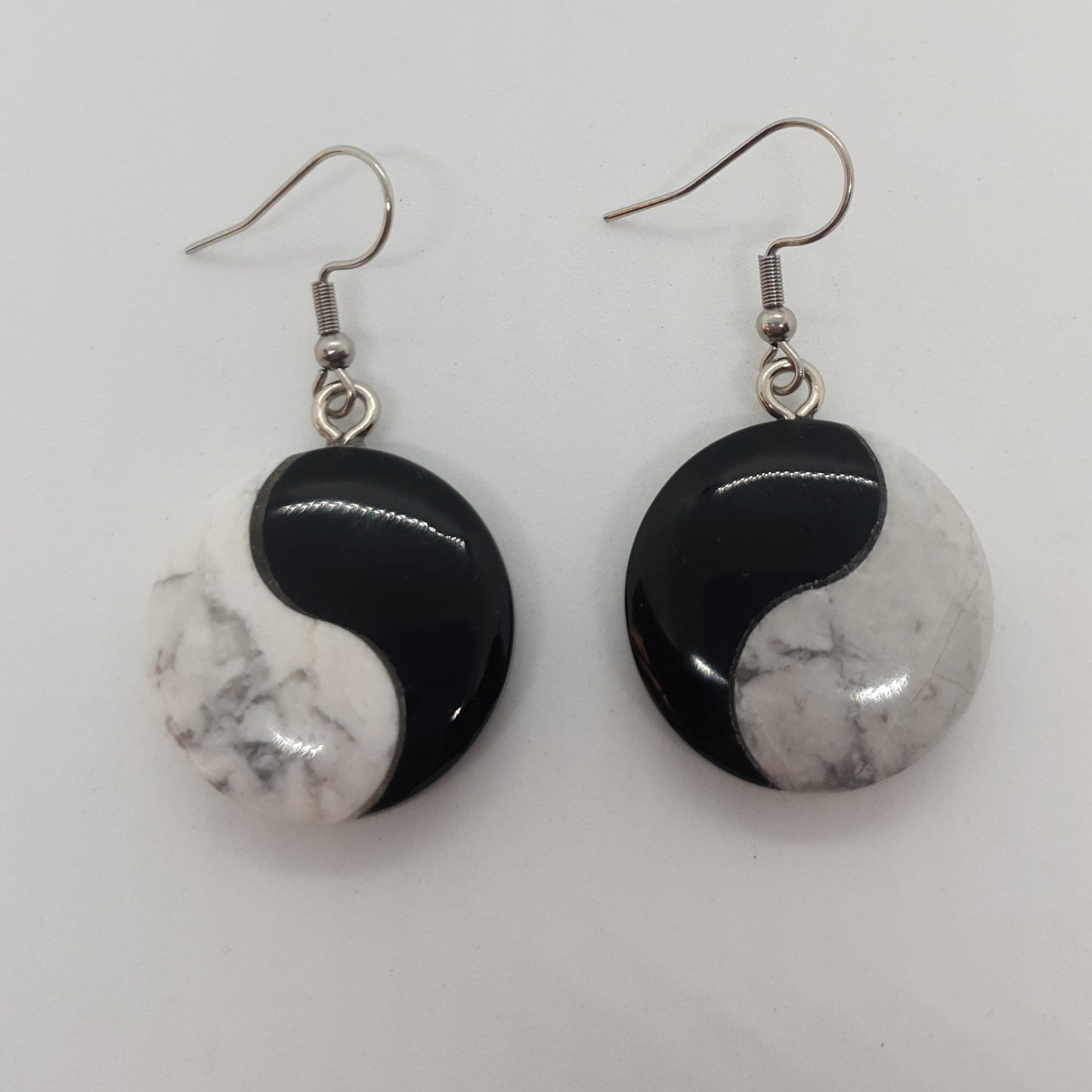 Howlite Black Obsidian Yin Yang Earrings