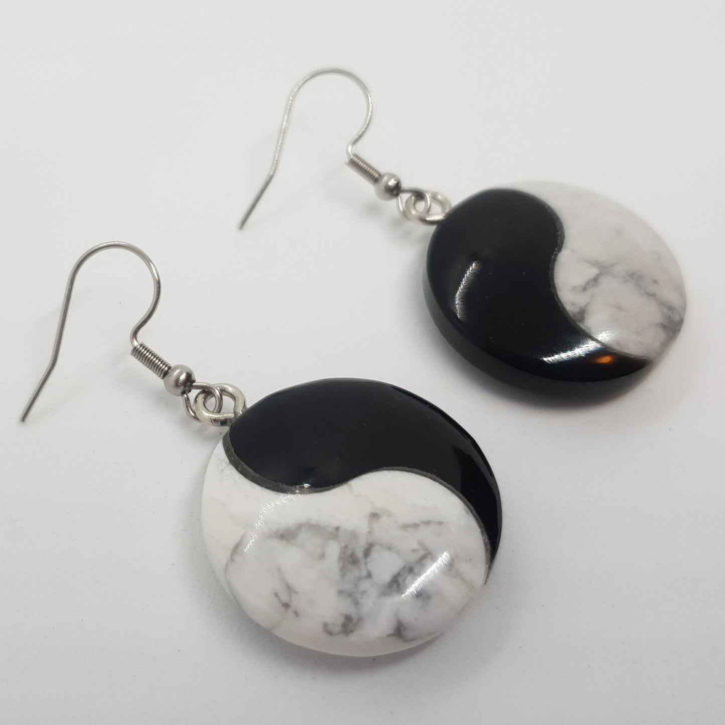 Howlite Black Obsidian Yin Yang Earrings