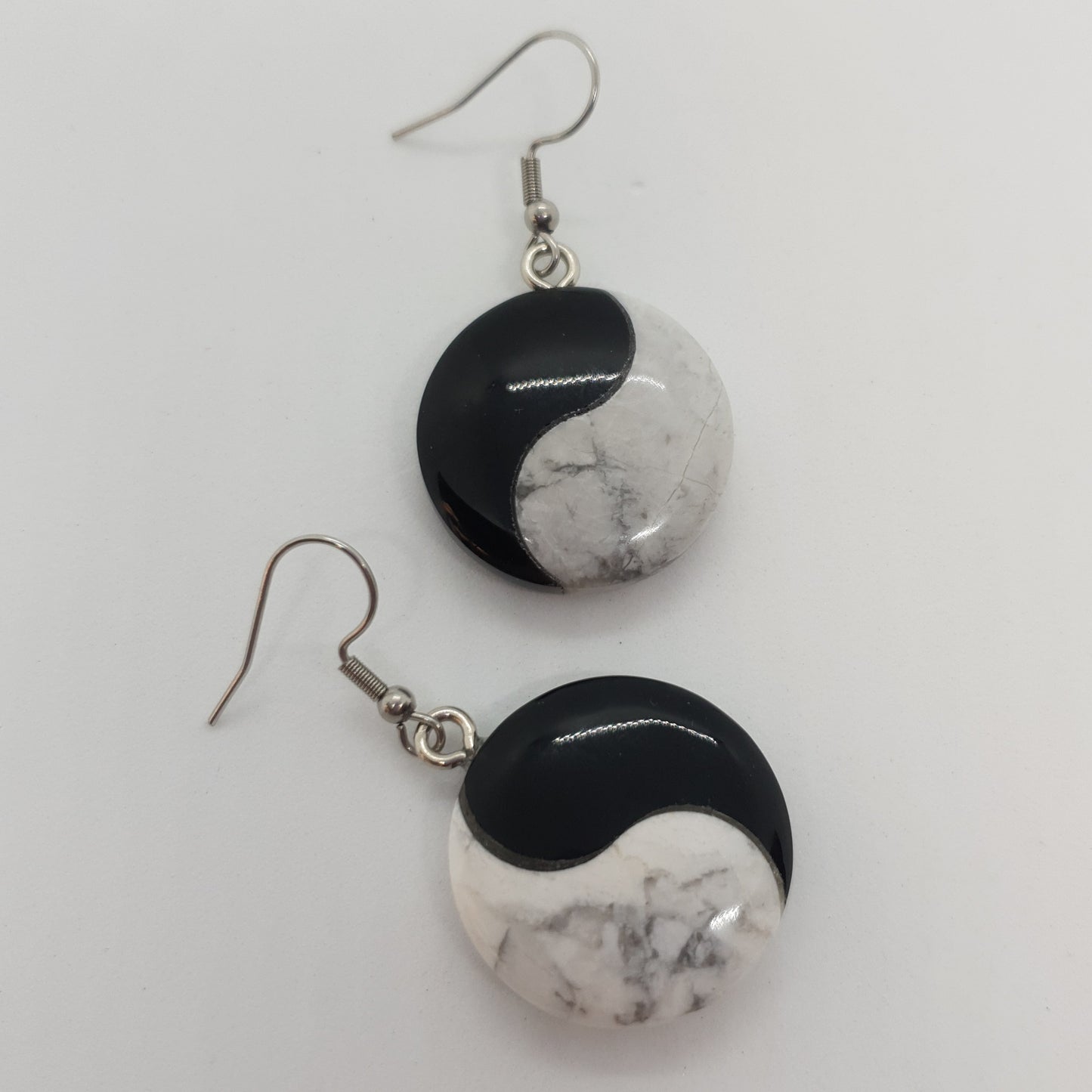 Howlite Black Obsidian Yin Yang Earrings