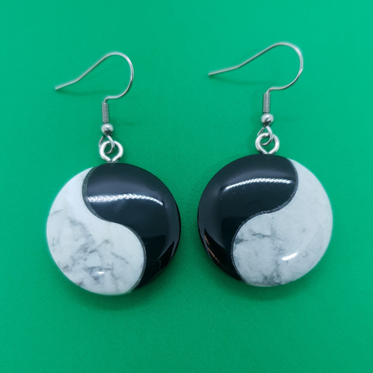 Howlite Black Obsidian Yin Yang Earrings