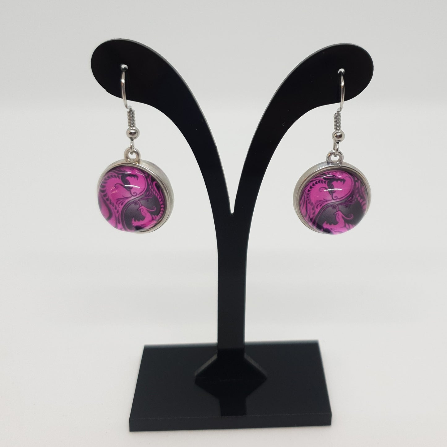 Double Sided Glass Ball Yin Yang Earrings