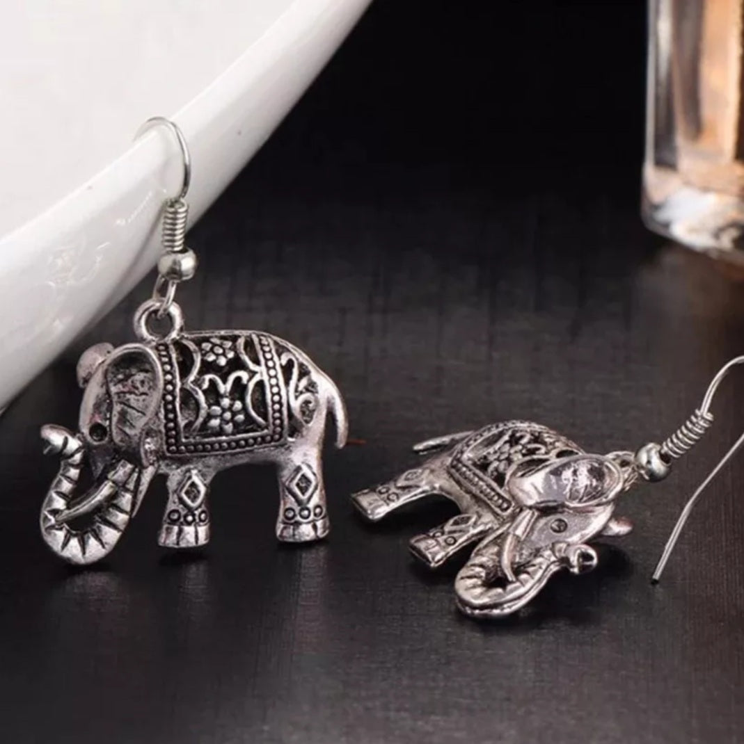 Bohemian 3D Elephant Drop Earrings