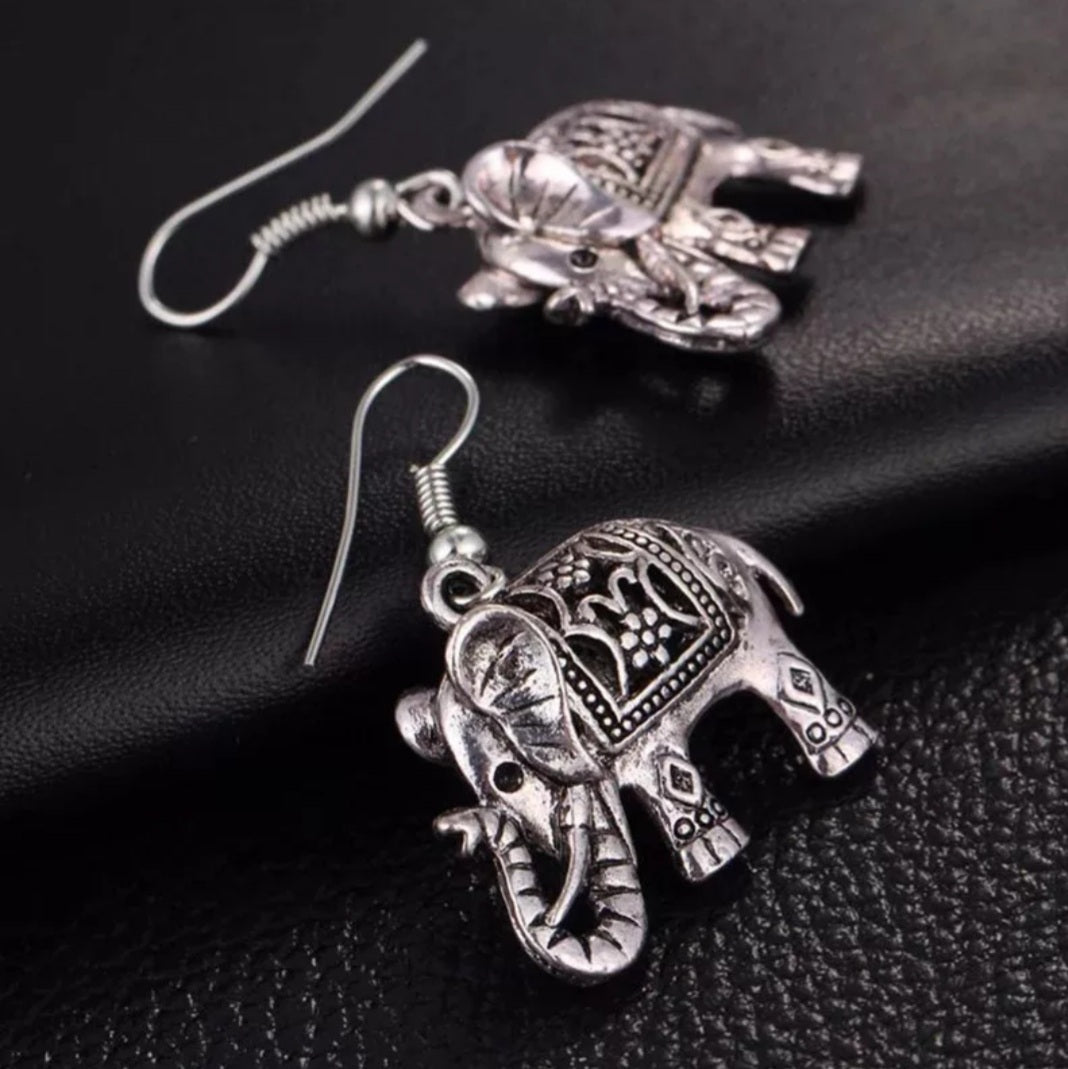 Bohemian 3D Elephant Drop Earrings