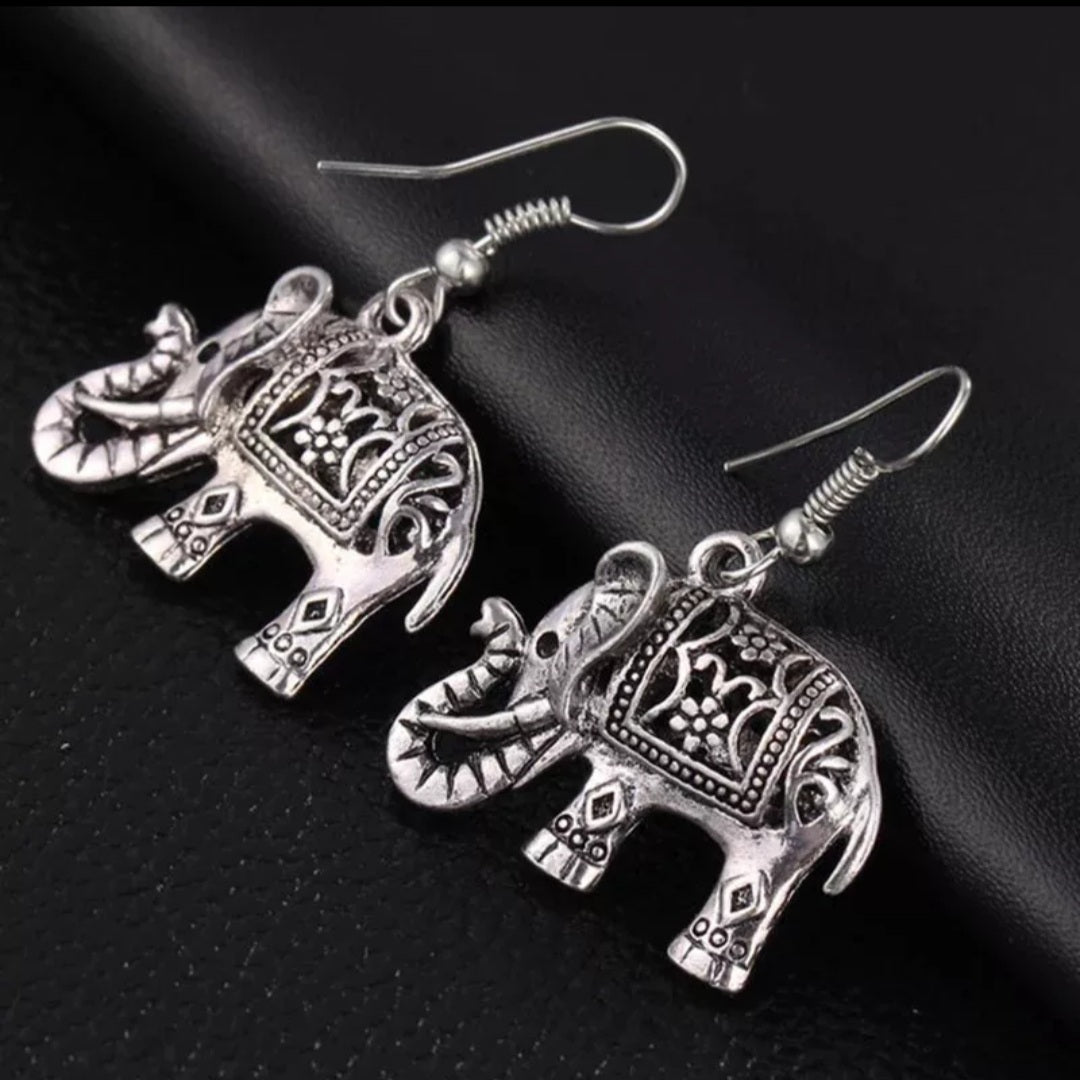 Bohemian 3D Elephant Drop Earrings