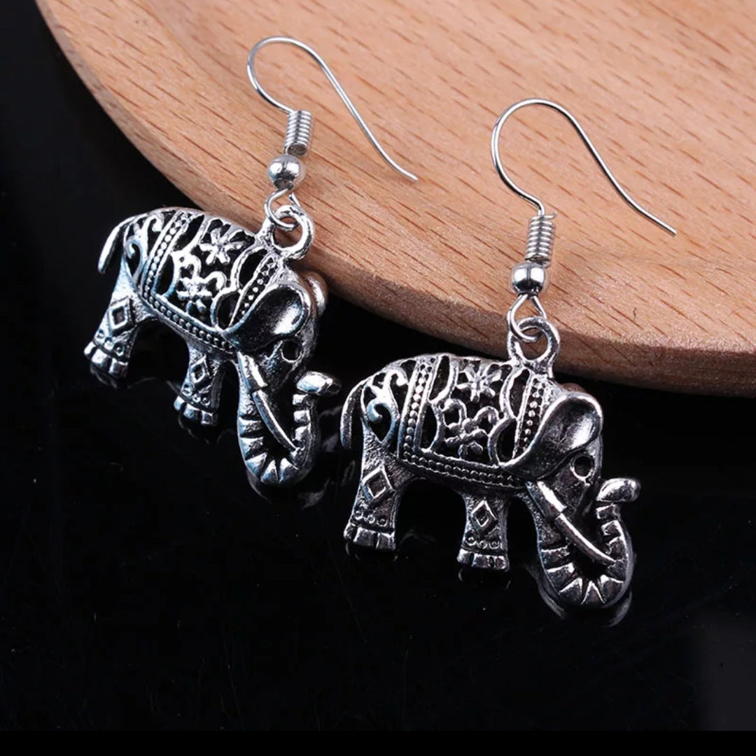 Bohemian 3D Elephant Drop Earrings