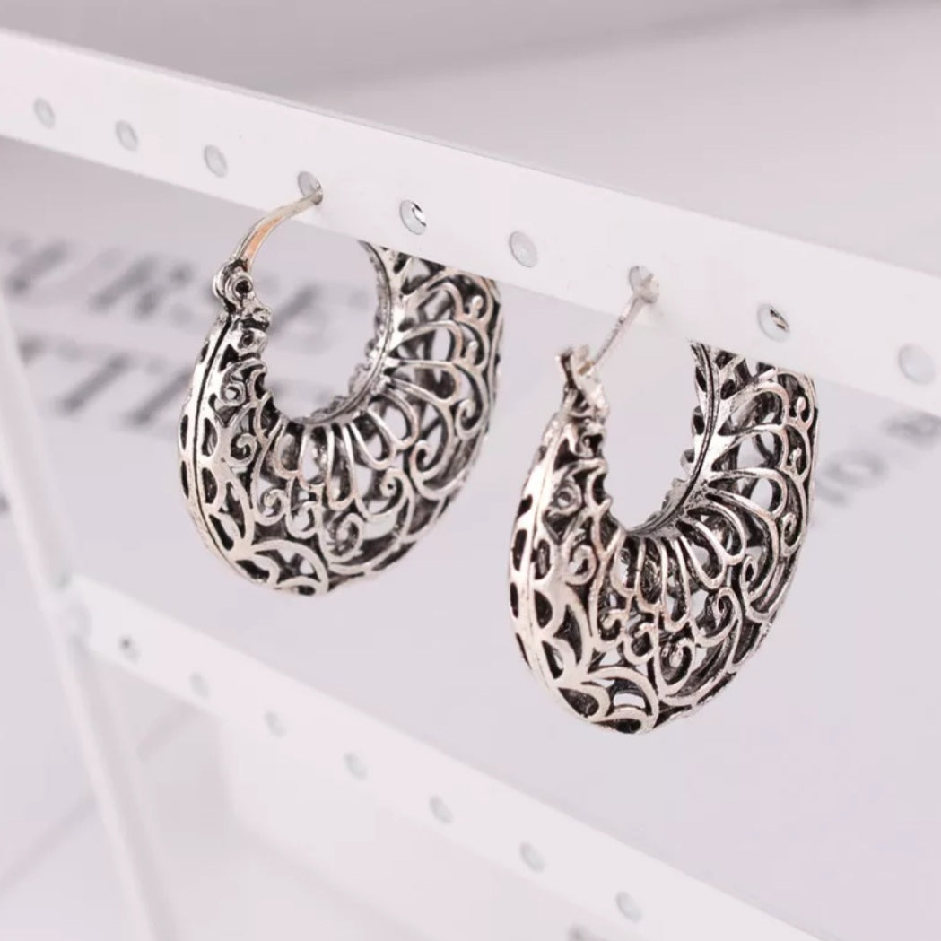 Bohemian 3D Filigree Arc Drop Earrings