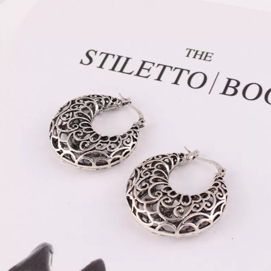 Bohemian 3D Filigree Arc Drop Earrings