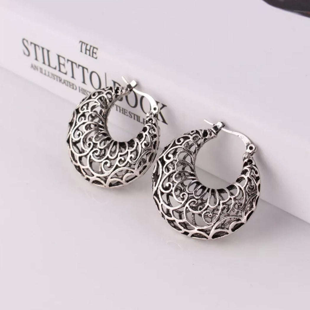 Bohemian 3D Filigree Arc Drop Earrings