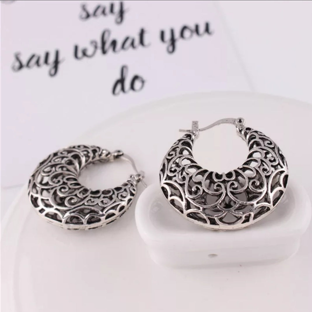 Bohemian 3D Filigree Arc Drop Earrings