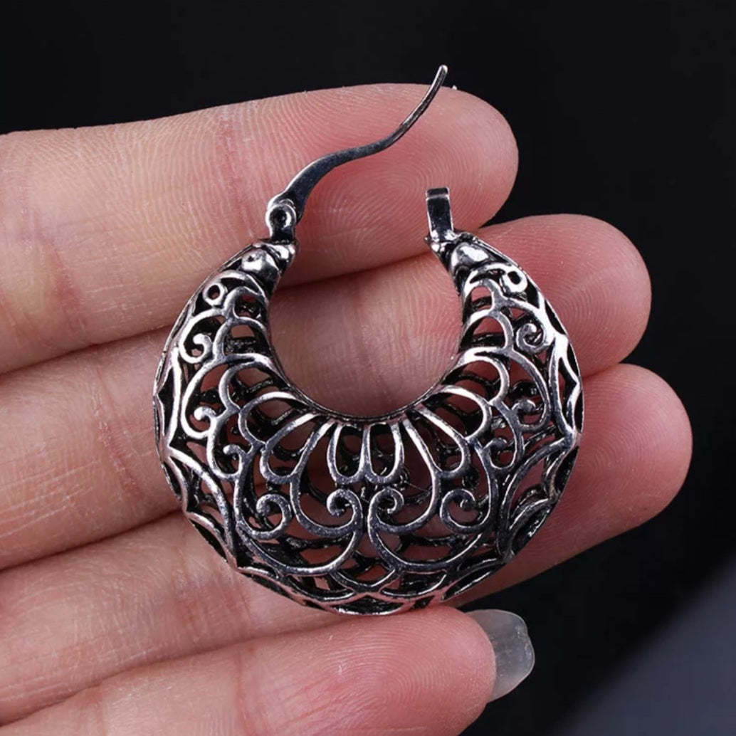 Bohemian 3D Filigree Arc Drop Earrings