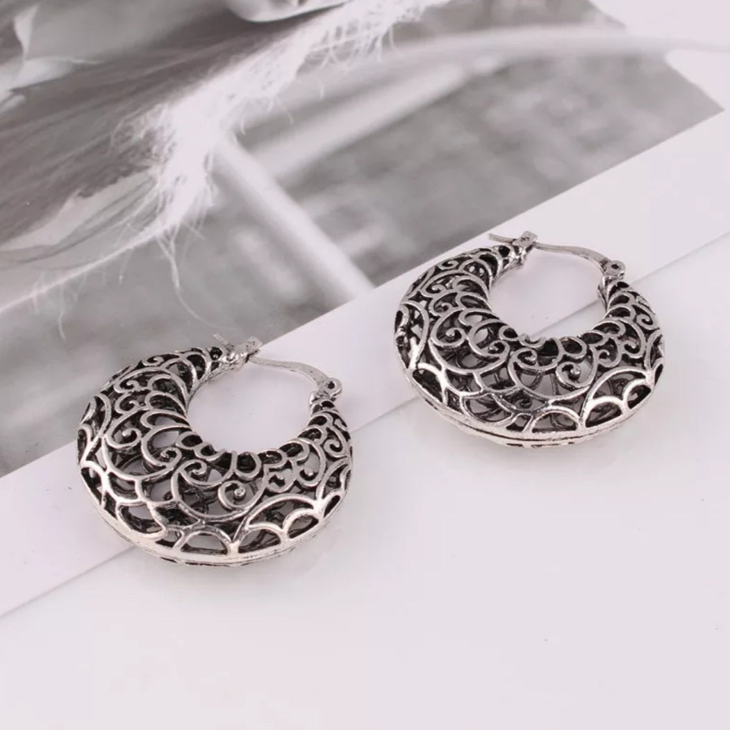 Bohemian 3D Filigree Arc Drop Earrings