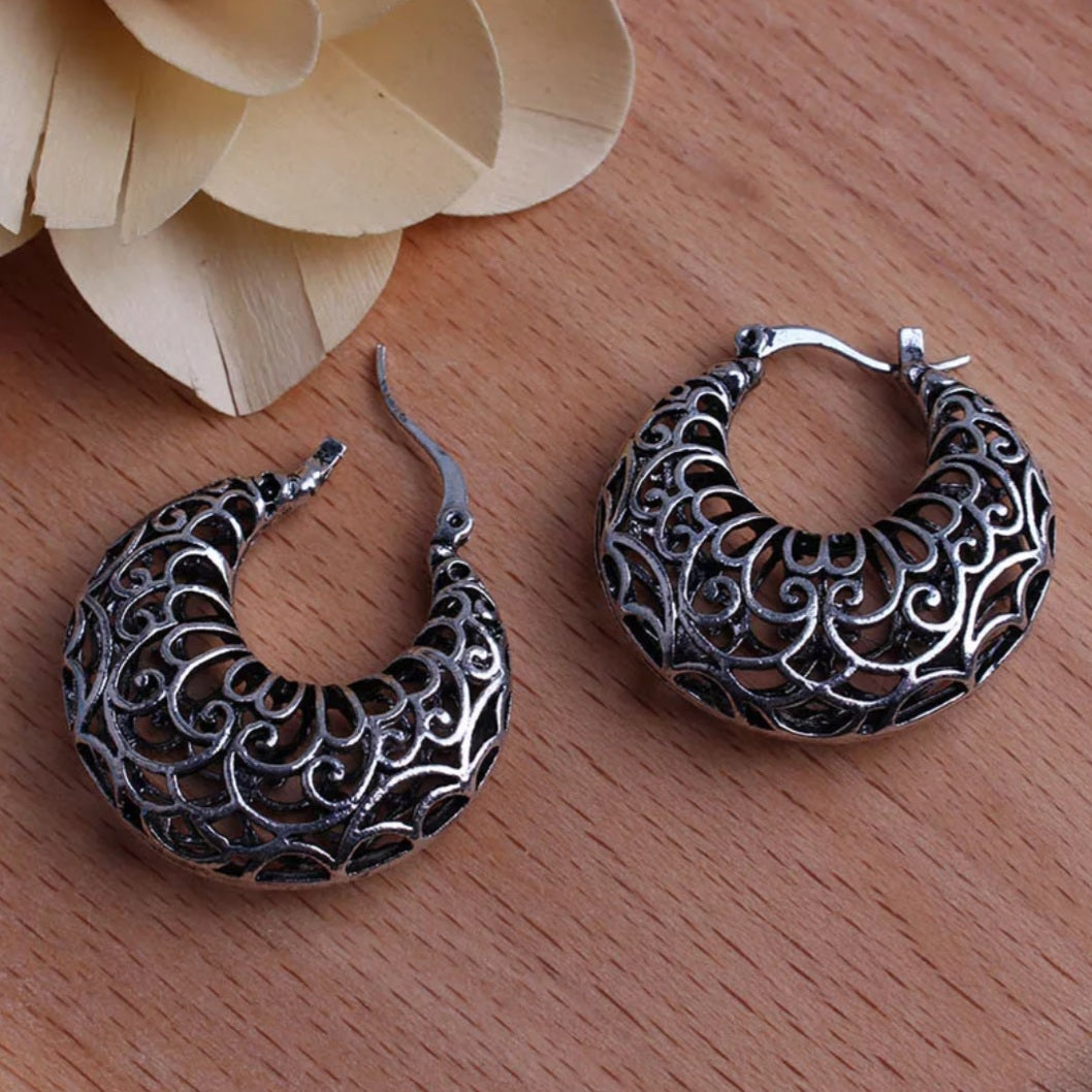 Bohemian 3D Filigree Arc Drop Earrings