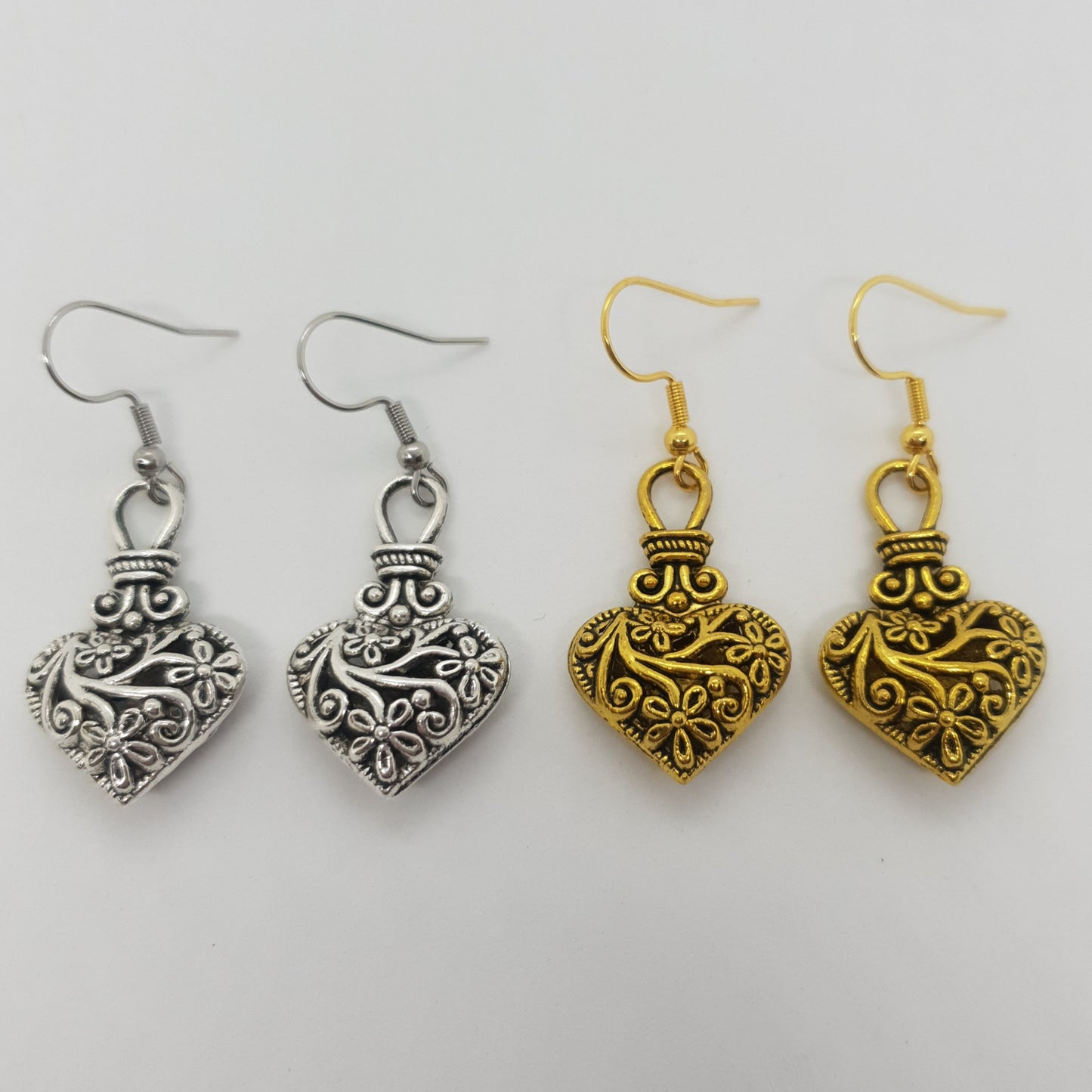 Antique 3D Filigree Heart Earrings