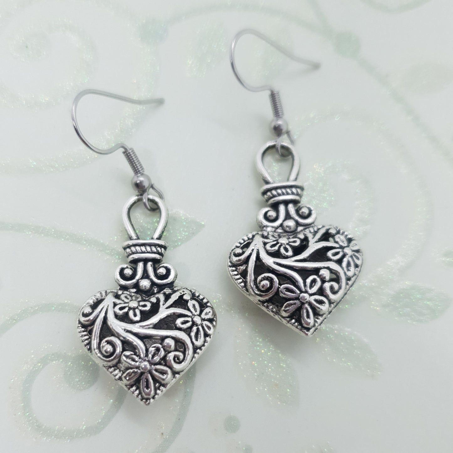 Antique 3D Filigree Heart Earrings