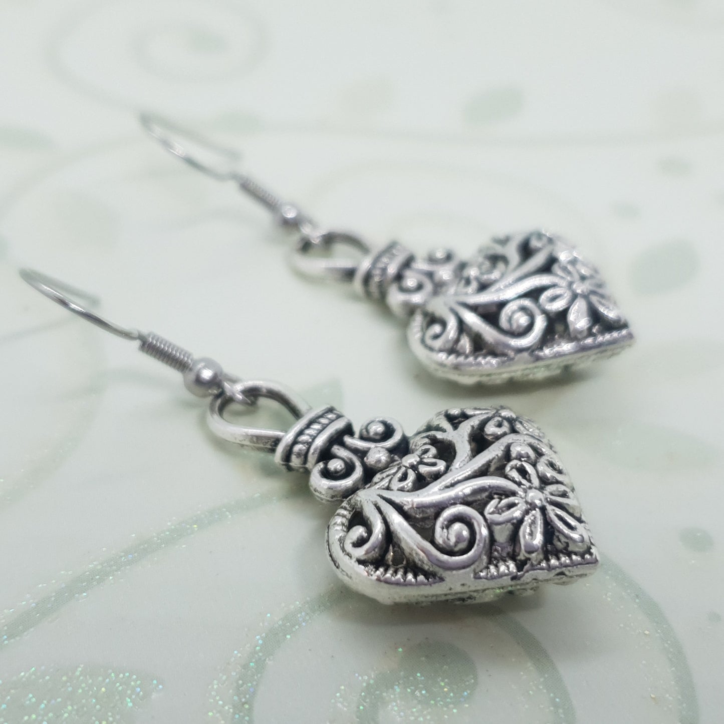 Antique 3D Filigree Heart Earrings