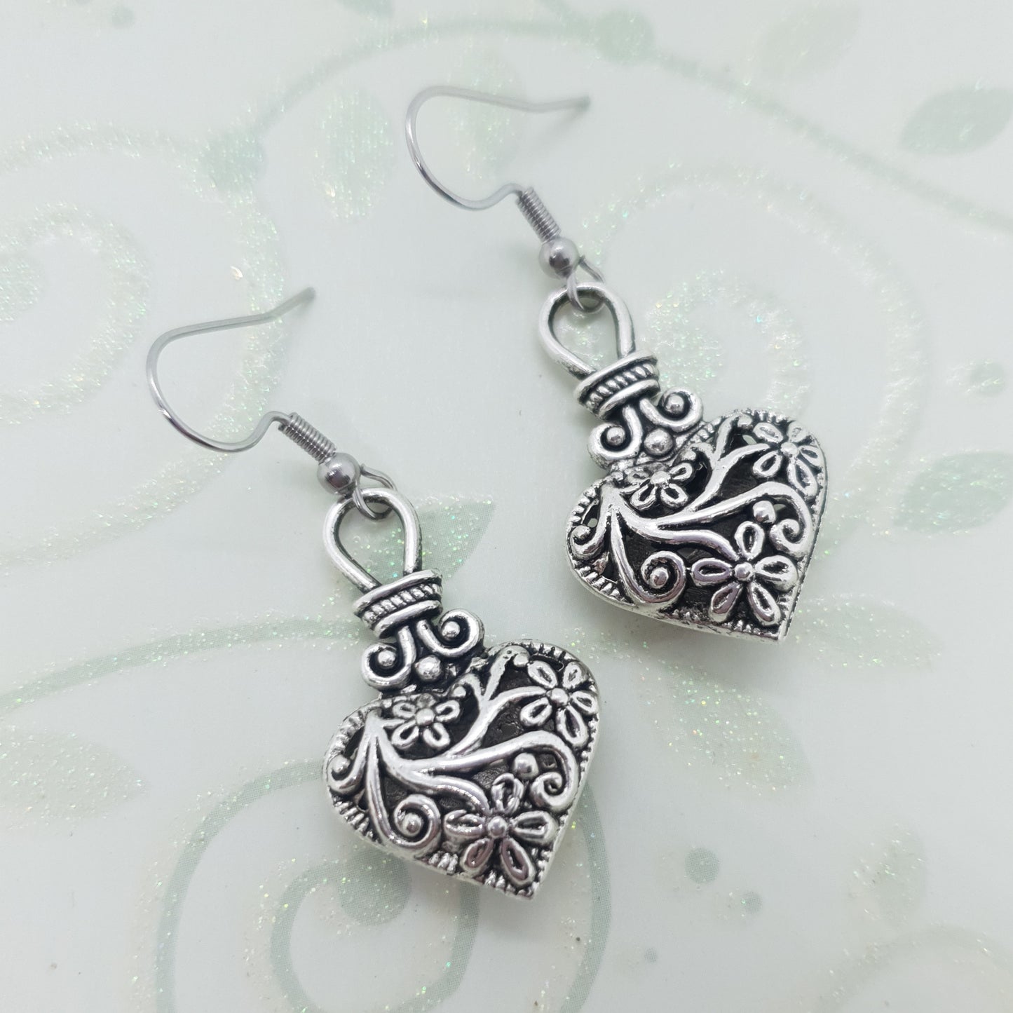 Antique 3D Filigree Heart Earrings