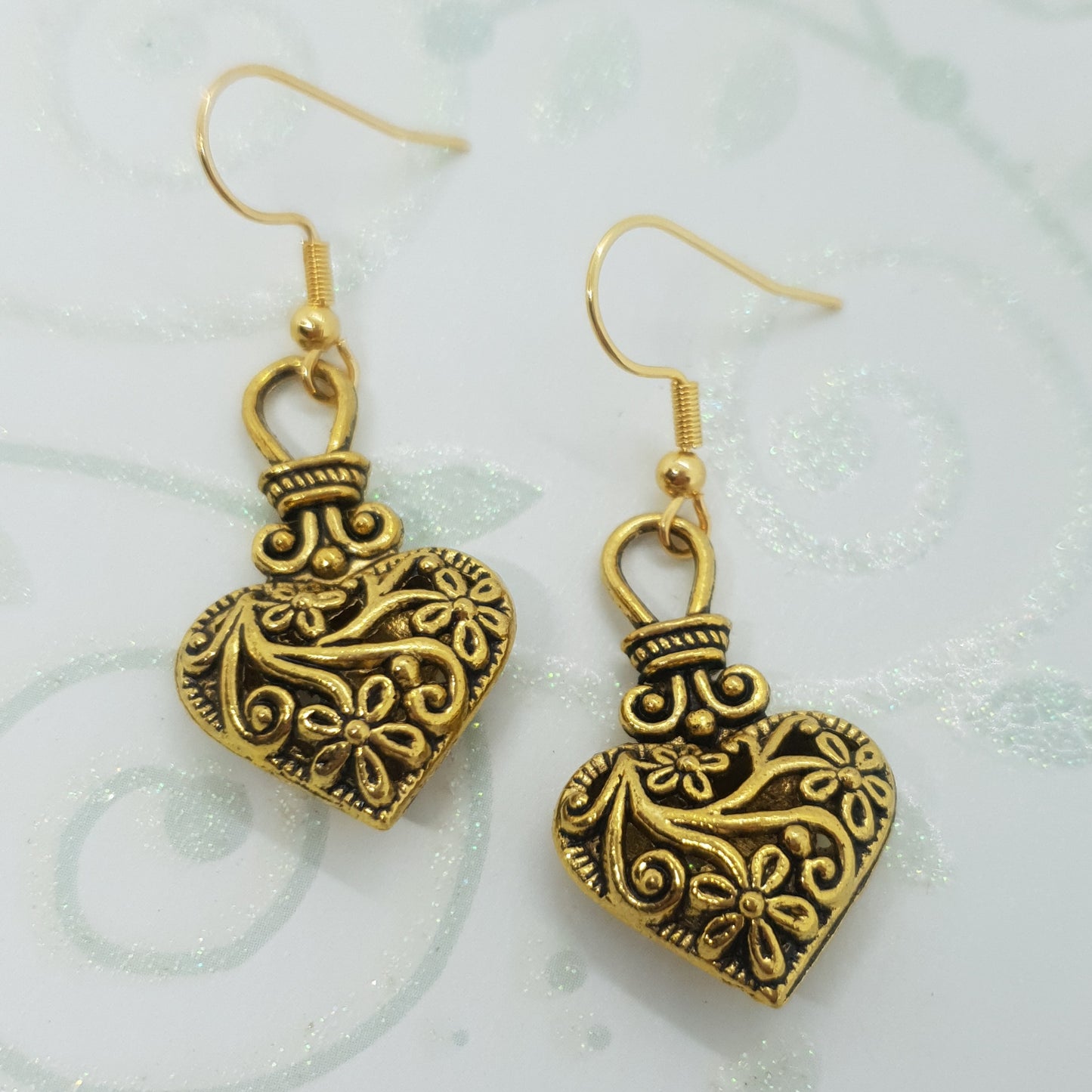 Antique 3D Filigree Heart Earrings