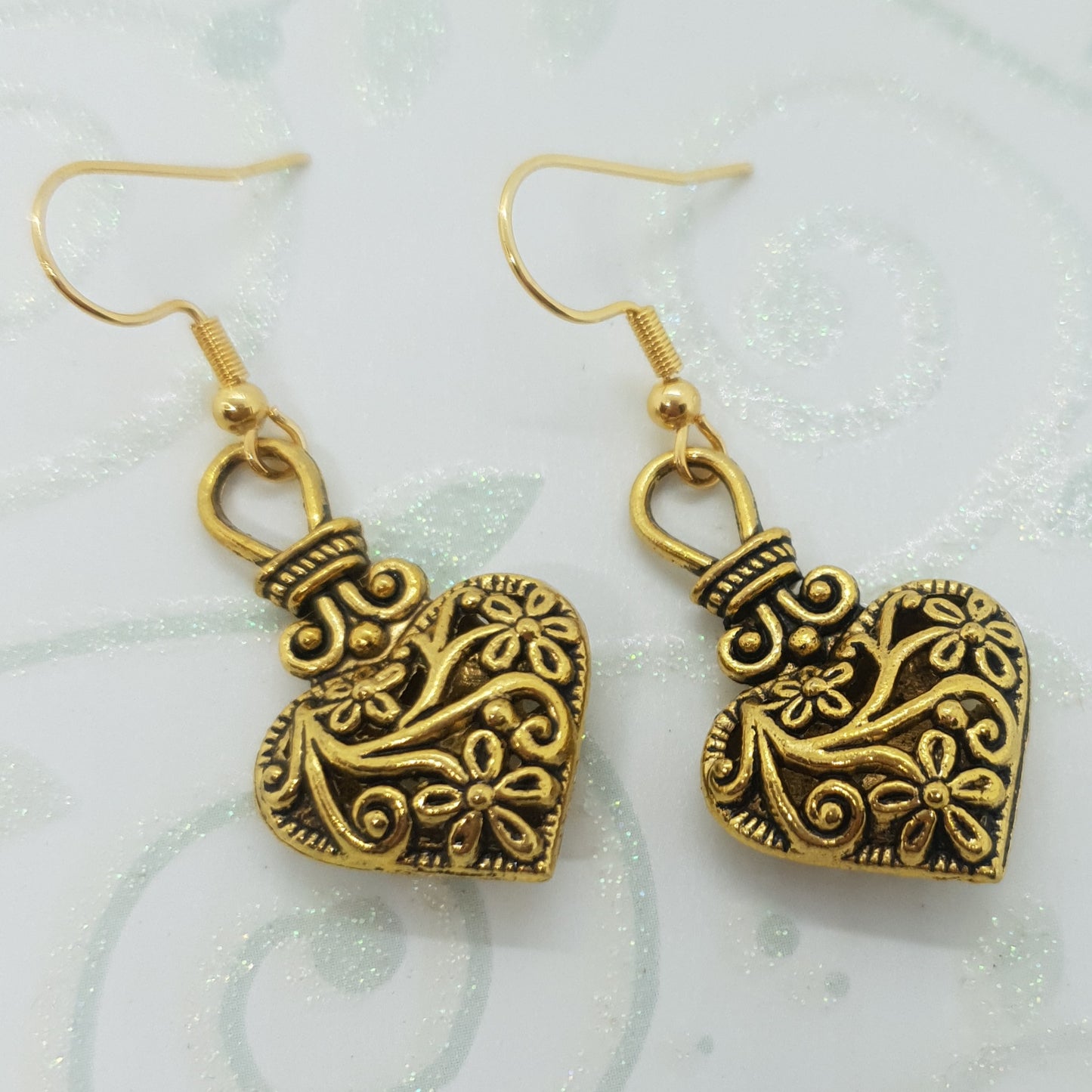 Antique 3D Filigree Heart Earrings