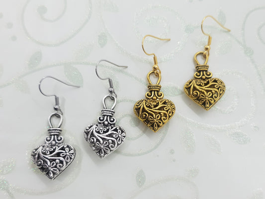 Antique 3D Filigree Heart Earrings