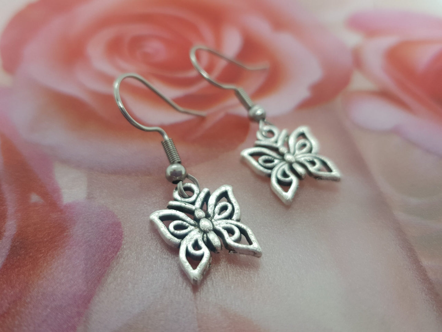 Antique Silver Butterfly Earrings