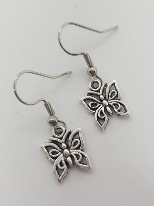 Antique Silver Butterfly Earrings