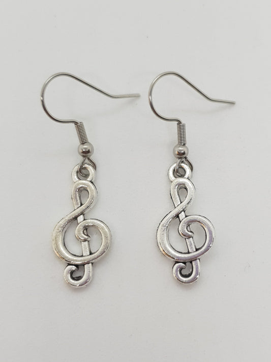 Antique Silver Musical Note Earrings