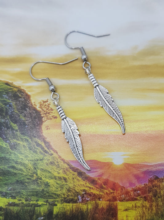 Antique Silver Feather Earrings