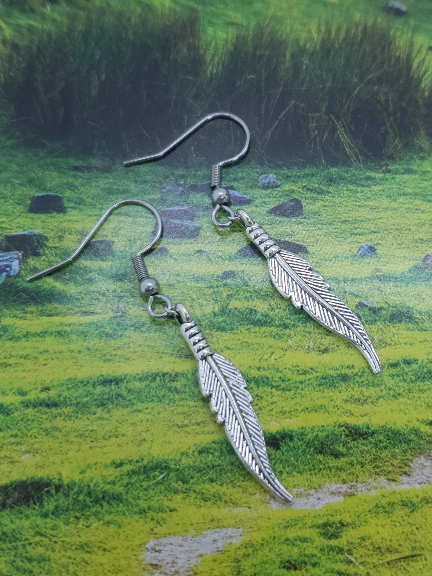 Antique Silver Feather Earrings